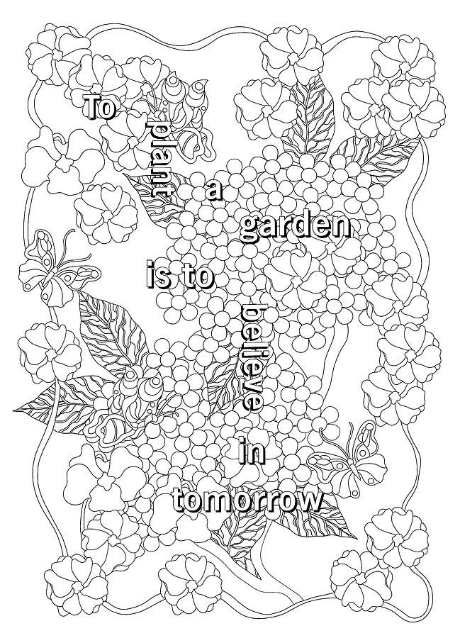 Coloring Drawing - Happiness Is Growing Hydrangea Bw by Kathy G. Ahrens