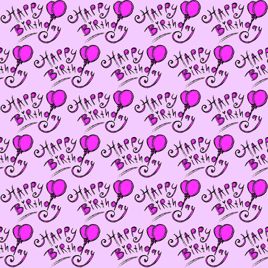 Pattern Mixed Media - Happy Birthday Balloons_repeat Pattern Pink by Roseanne Jones