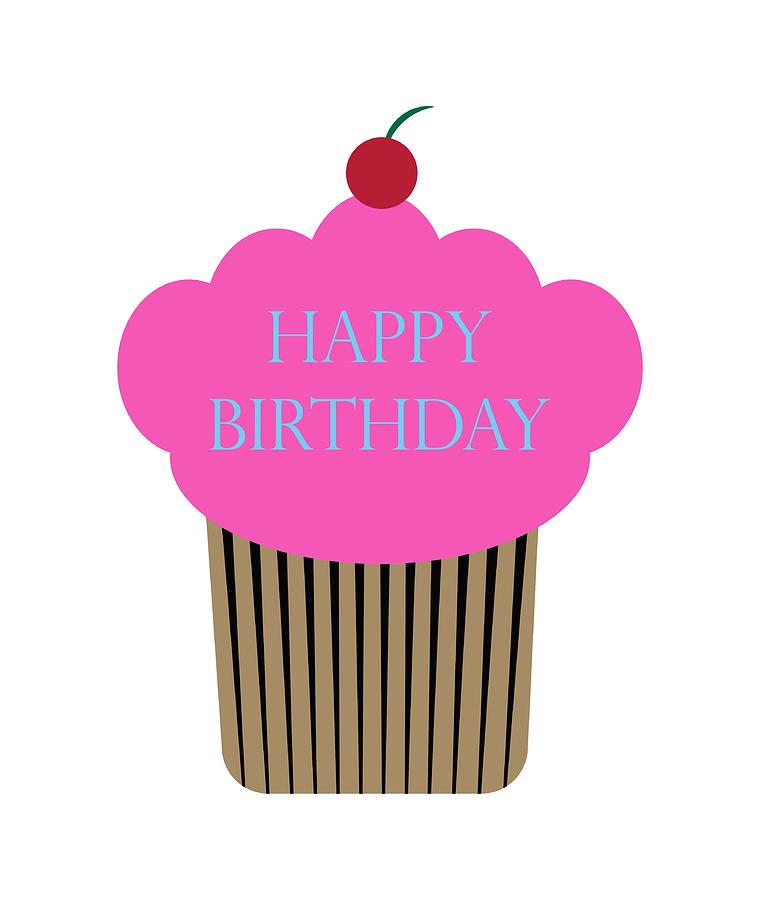 Happy birthday cupcake, happy birthday, birthday cupcake, cherry on top, pink cupcake, Digital Art by David Millenheft