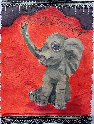 Happy Birthday from Baby Elephant Painting by Deborah Naves