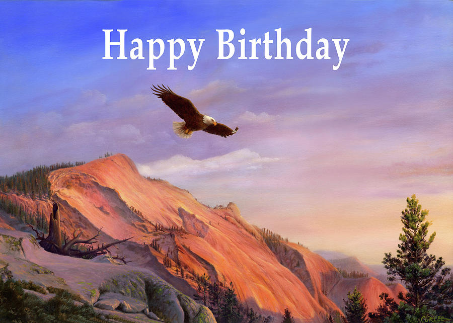 Happy Birthday Greeting Card - Eagle Flying Western Landscape Painting ...