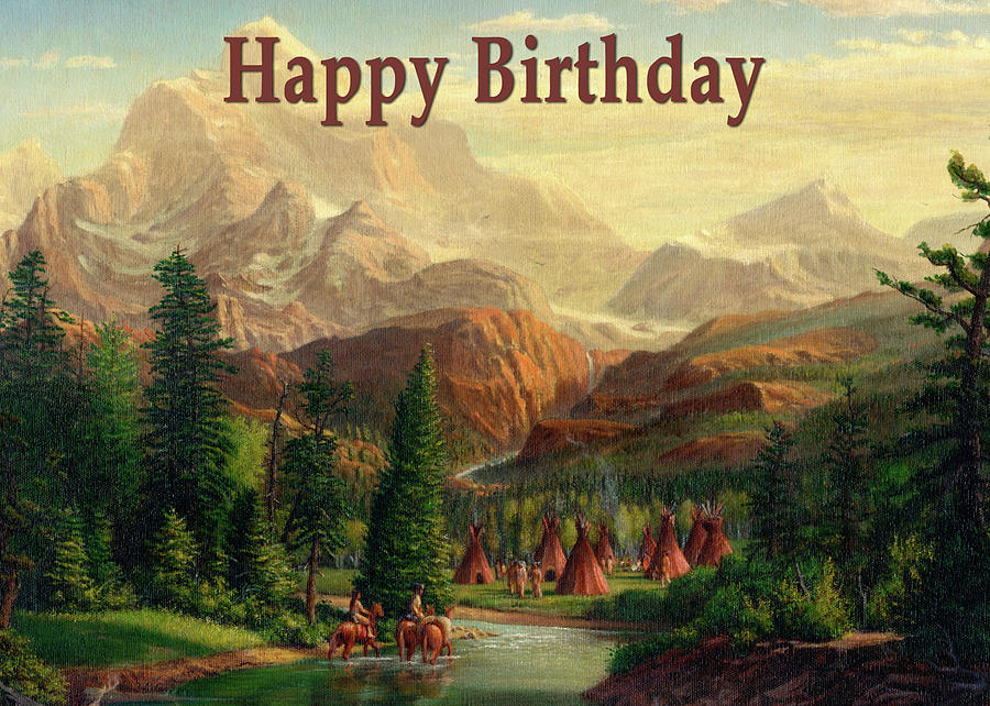 Happy Birthday Greeting Card - Native American Indian Maiden And ...