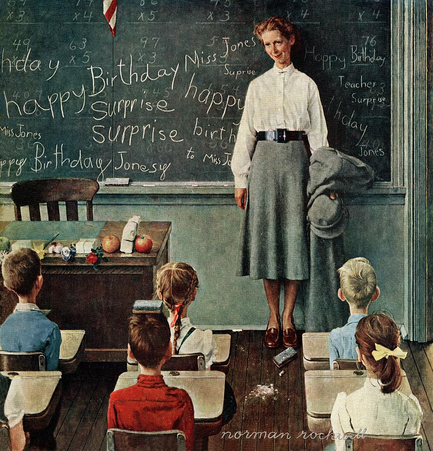 happy Birthday, Miss Jones Painting by Norman Rockwell