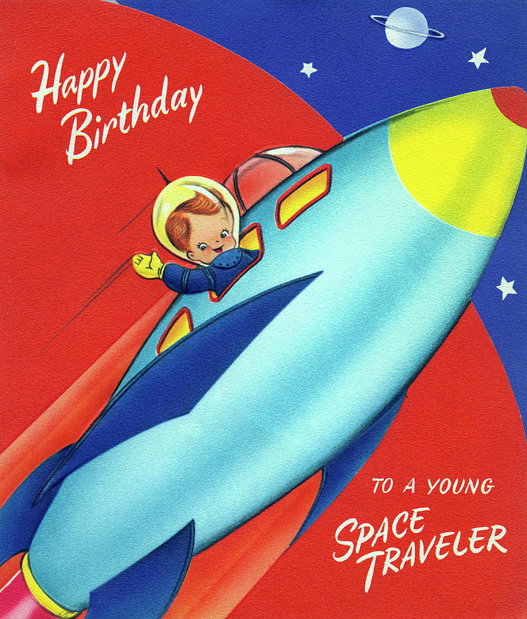 Happy Birthday to a Young Space Traveler Painting by Ben Greenberg