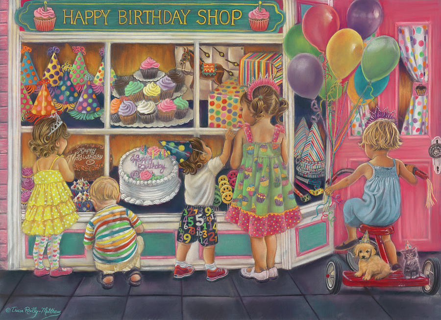 Children Painting - Happy Birthday by Tricia Reilly-matthews.