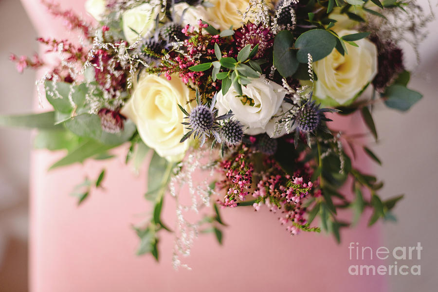 Happy Bridal Bouquet With Pink And White Tones For Wedding Day Photograph