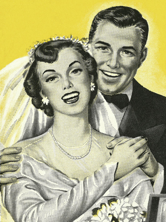 Vintage Drawing - Happy Bride and Groom by CSA Images