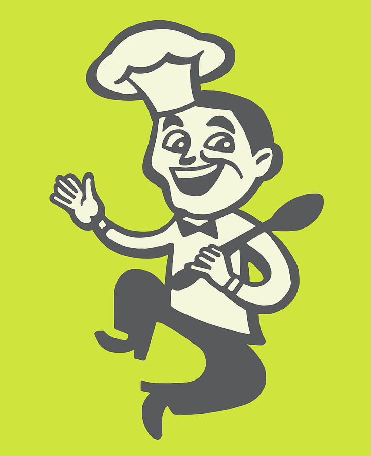 Vintage Drawing - Happy Chef Jumping by CSA Images