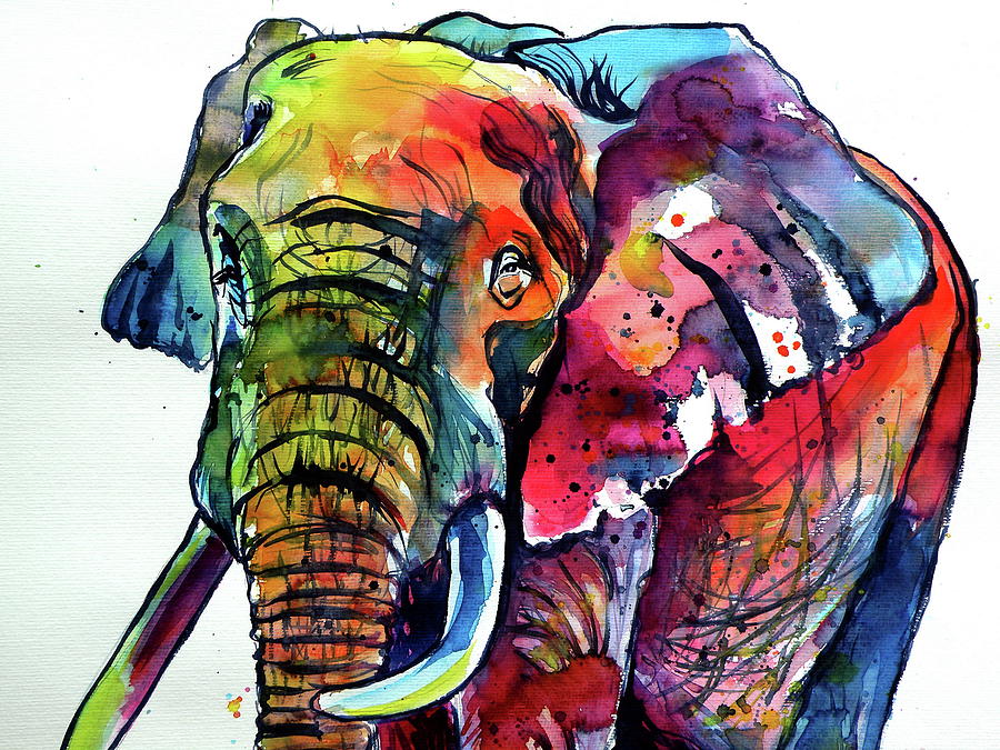 Happy colorful elephant cd Painting by Kovacs Anna Brigitta