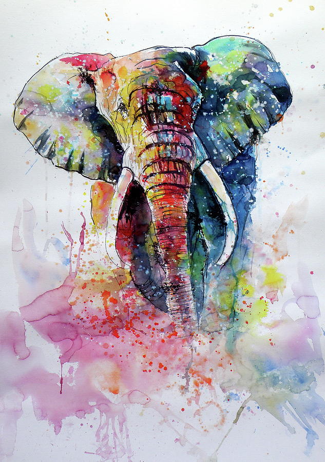 Wildlife Painting - Happy colorful elephant II by Kovacs Anna Brigitta