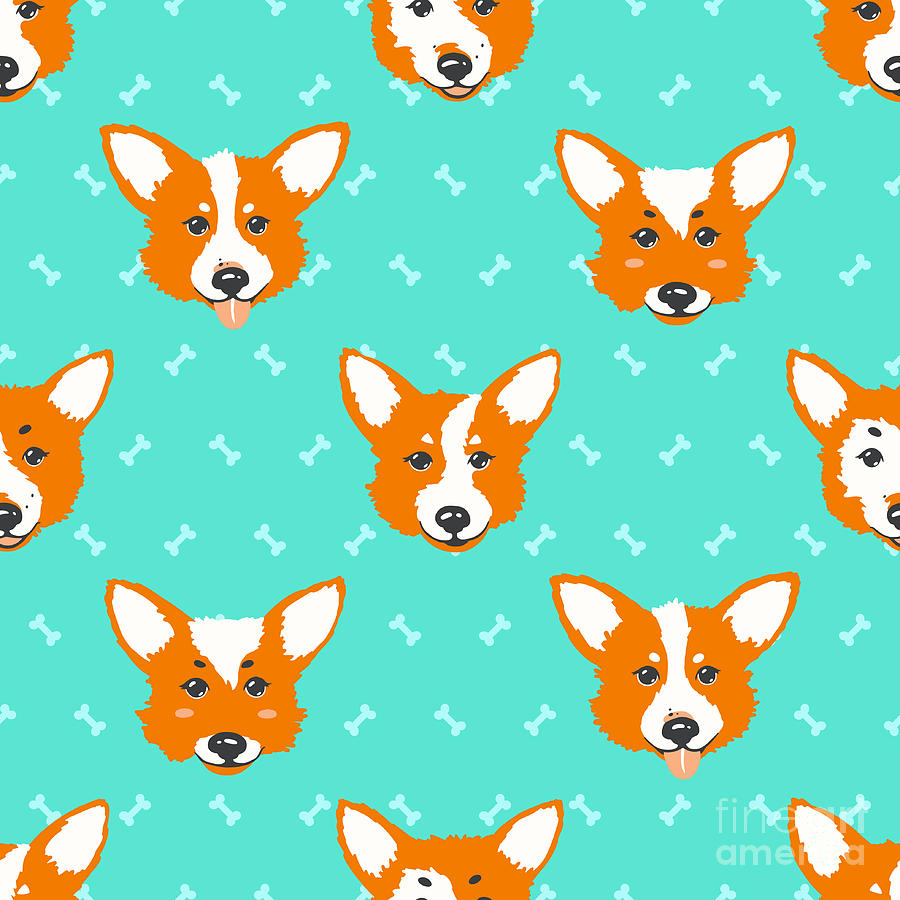 Friendly Digital Art - Happy Dog Welsh Corgi Orange And by Guu Friendly Digital Art - Happy Dog Welsh Corgi Orange And by Guu