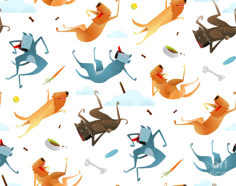 Pets Digital Art - Happy Dogs And Doggy Food Seamless by Popmarleo Pets Digital Art - Happy Dogs And Doggy Food Seamless by Popmarleo