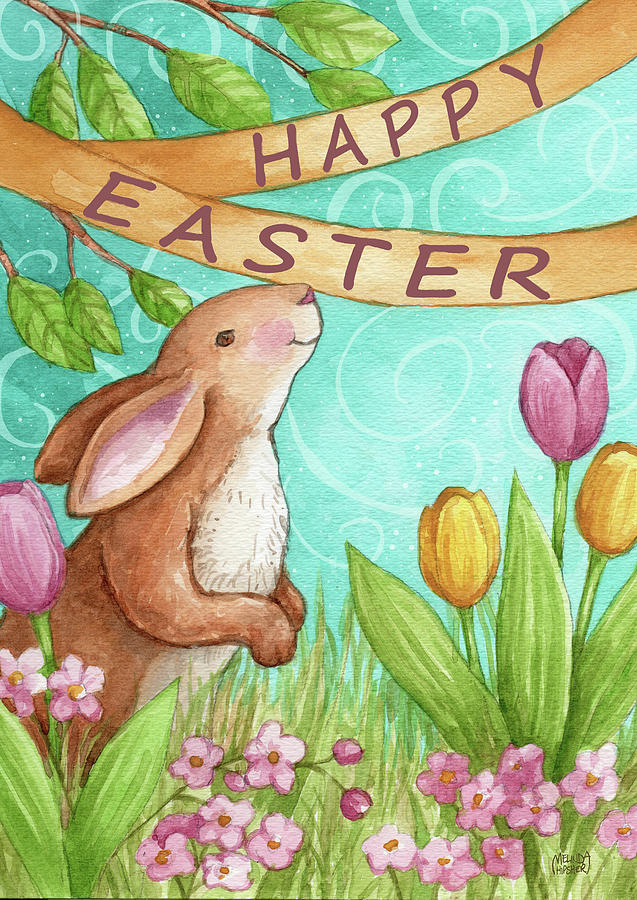 Holiday Painting - Happy Easter Bunny New 2 by Melinda Hipsher