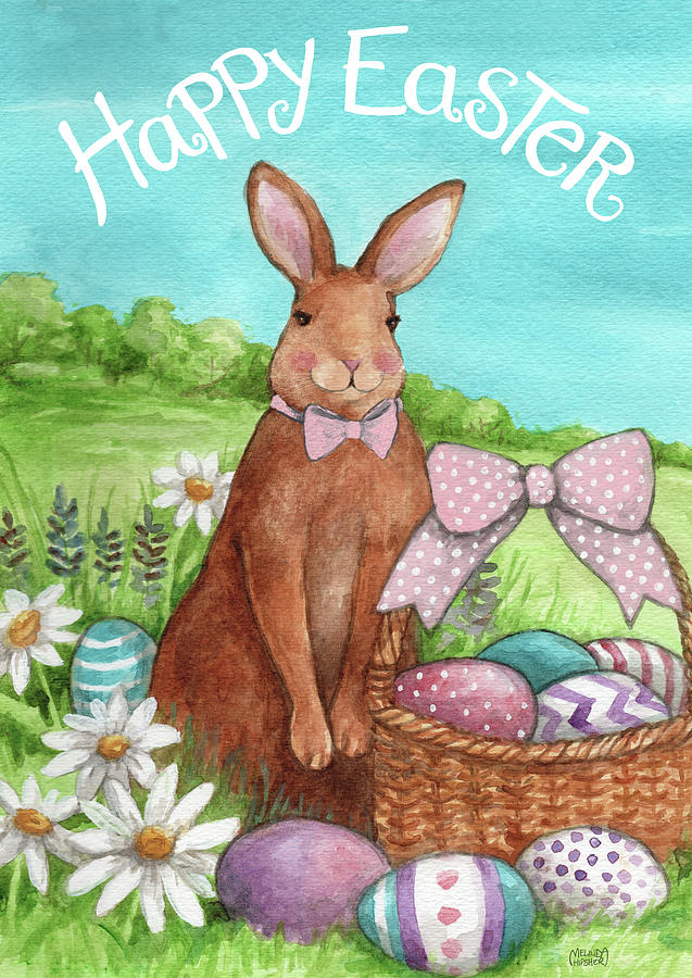 Happy Easter Bunny With Basket 3 Painting by Melinda Hipsher - Fine Art  America
