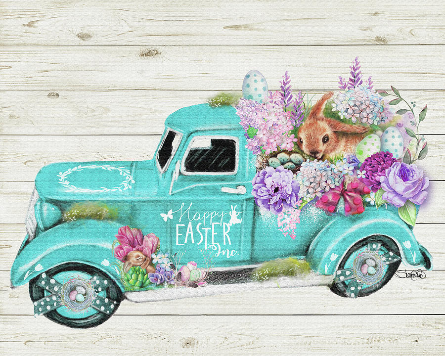 Transportation Mixed Media - Happy Easter Inc Old Truck Collection by Sheena Pike Art And Illustration