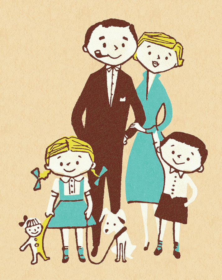 Vintage Drawing - Happy Family by CSA Images