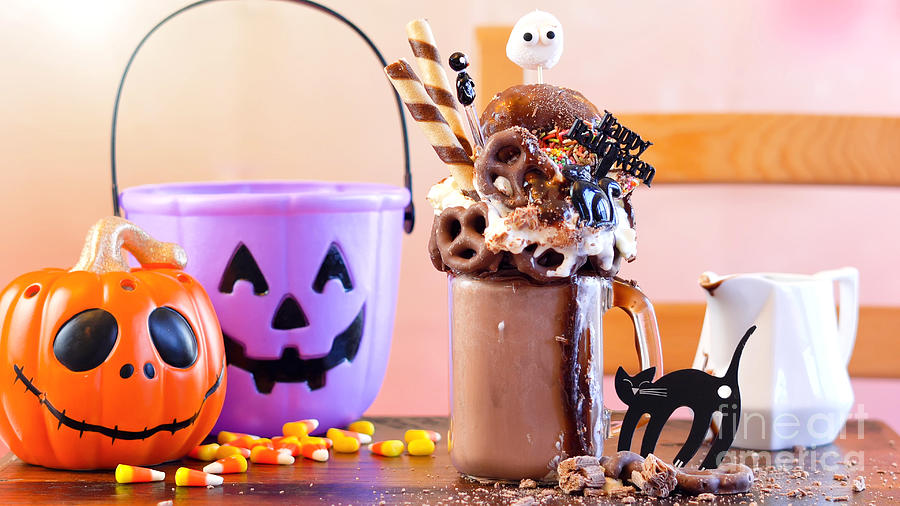 Happy Halloween theme sweet and salty chocolate freak shakes Photograph by Milleflore Images