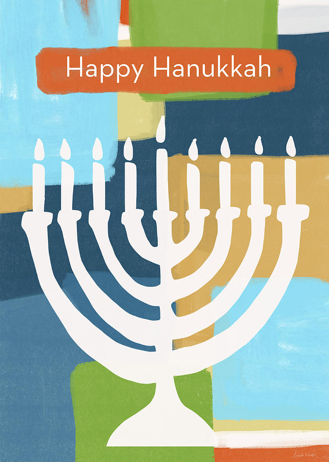 Happy Hanukkah Menorah Painted- Art by Linda Woods Mixed Media by Linda Woods