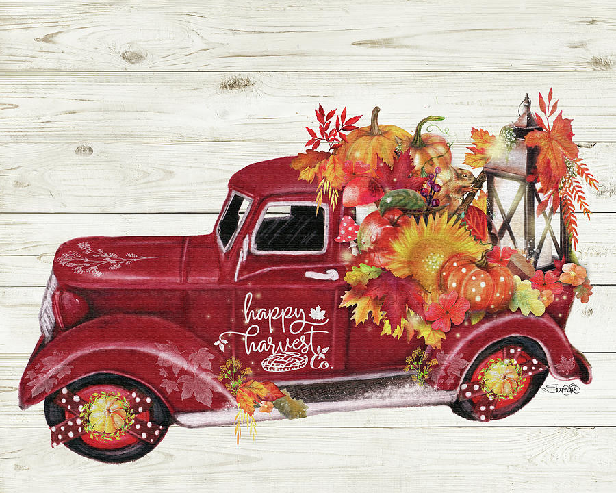 Transportation Mixed Media - Happy Harvest Co Old Truck Collection by Sheena Pike Art And Illustration