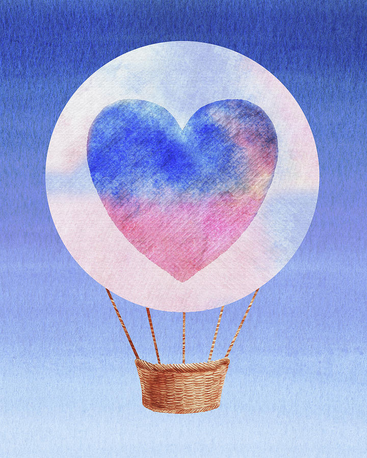 Happy Heart Hot Air Balloon Watercolor I Painting