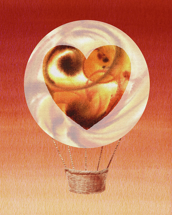 Happy Heart Hot Air Balloon Watercolor VI Painting by Irina Sztukowski