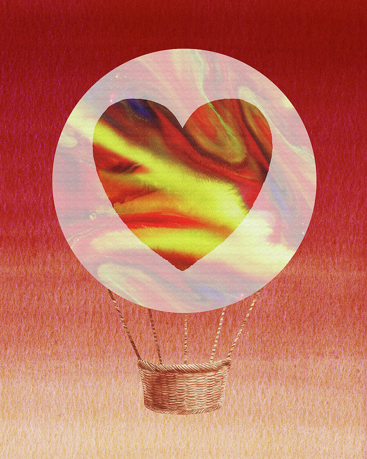 Happy Heart Hot Air Balloon Watercolor X Painting by Irina Sztukowski
