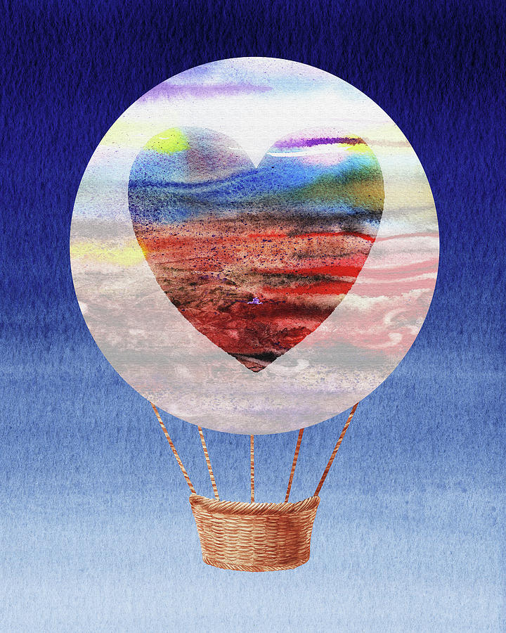 Happy Heart Hot Air Balloon Watercolor Xi Painting