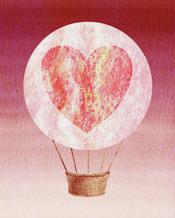 Happy Heart Hot Air Balloon Watercolor XII Painting by Irina Sztukowski