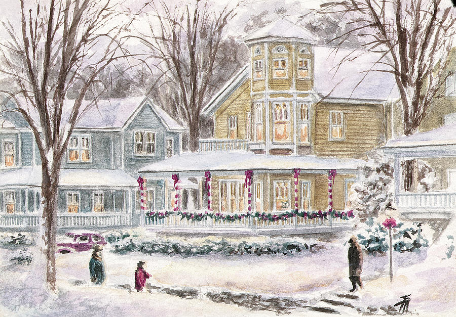 Winter Painting - Happy Holiday - Tan by Stanton Manolakas