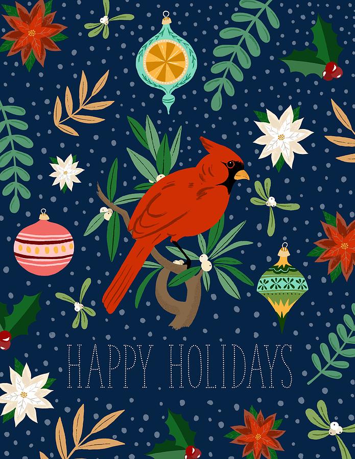Happy Holidays Cardinal Drawing by Curtis