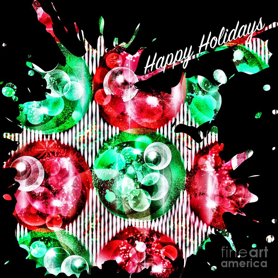 Green Digital Art - Happy Holidays-Greeting Abstract Art by Lauries Intuitive