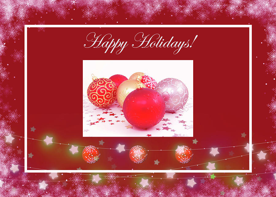 Happy Holidays With Red Gold White And Shiny Stars Mixed Media by Johanna Hurmerinta