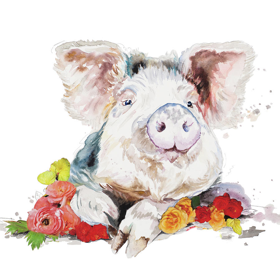 Animal Painting - Happy Little Pig by Patricia Pinto