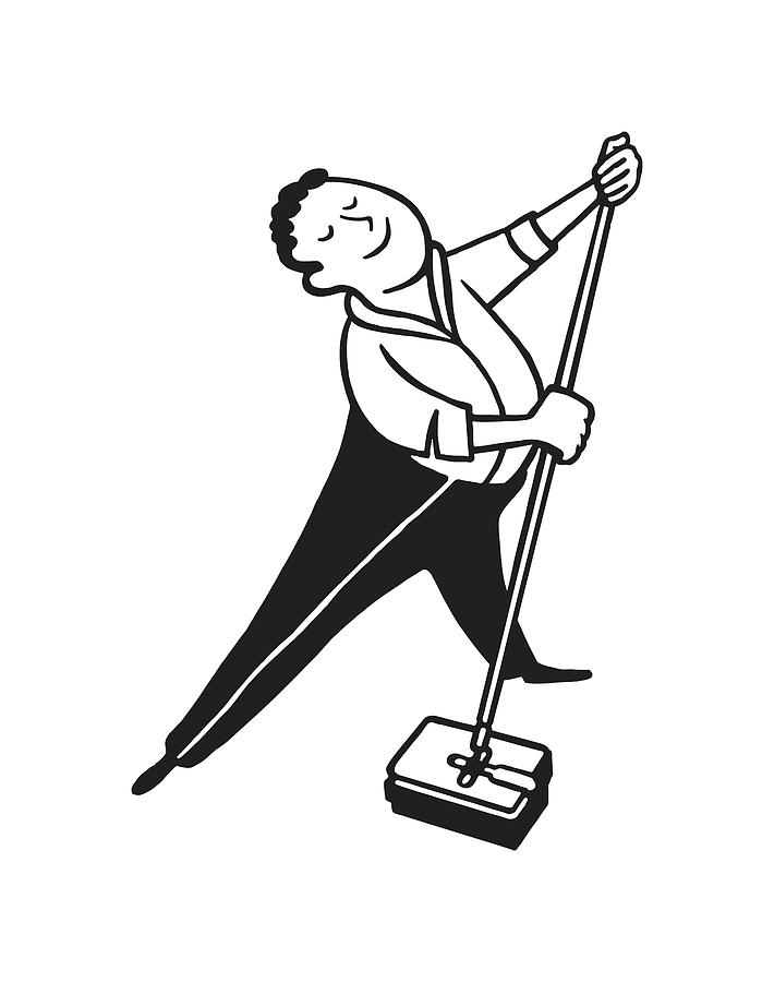 Happy Man Sweeping Drawing by CSA Images Fine Art America