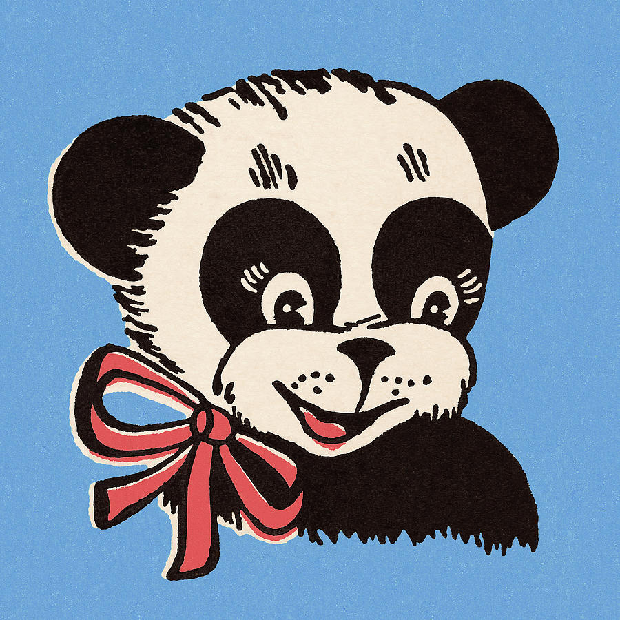 Vintage Drawing - Happy Panda Bear by CSA Images