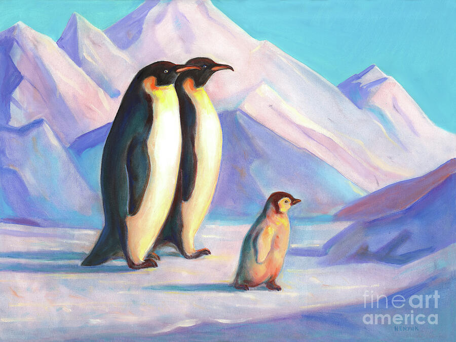 Happy Penguin Family Painting by Svitozar Nenyuk