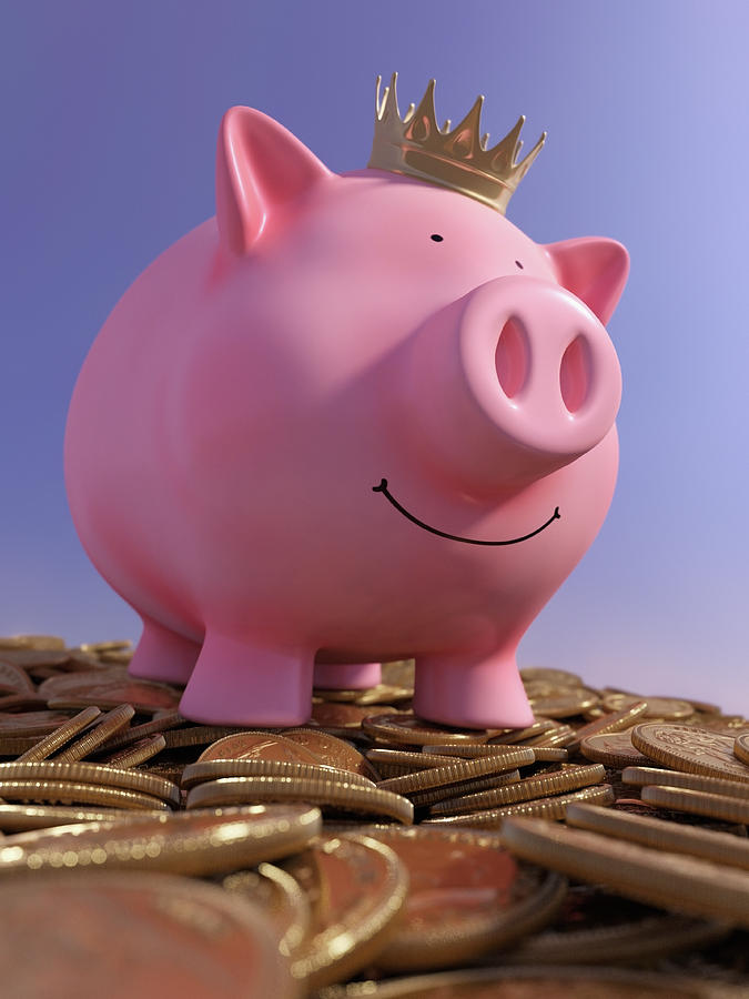 Happy Piggy Bank Standing On Top Photograph by Ikon Images