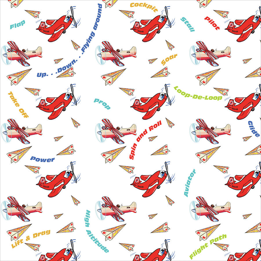 Space Mixed Media - Happy Planes Words Pattern by Sher Sester