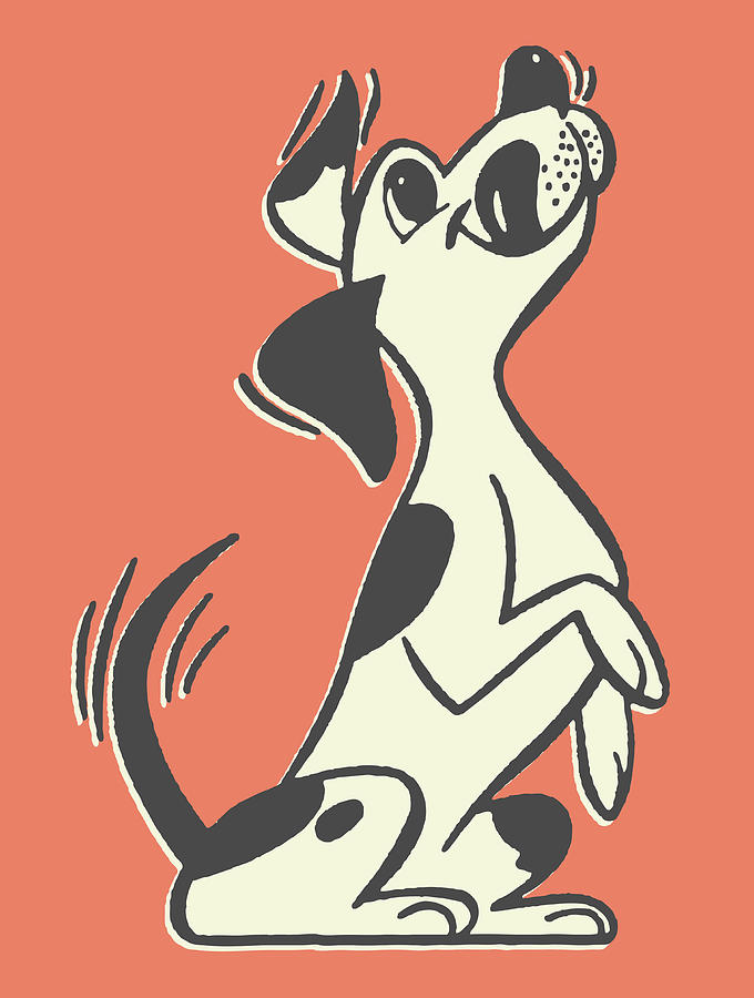 Vintage Drawing - Happy Puppy Dog with Wagging Tail by CSA Images