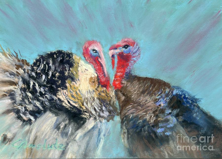 Happy Rescued Turkeys Pastel by Christine Amstutz