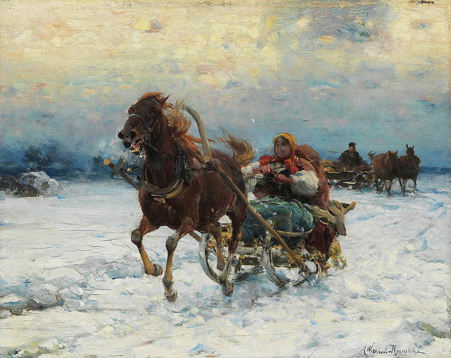 Happy Sleigh Ride Painting by Alfred Von Wierusz-kowalski - Fine Art ...