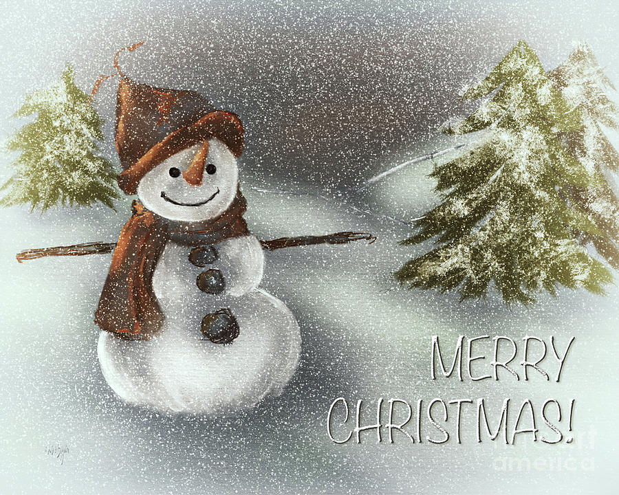 Happy Snowman Merry Christmas Digital Art by Lois Bryan