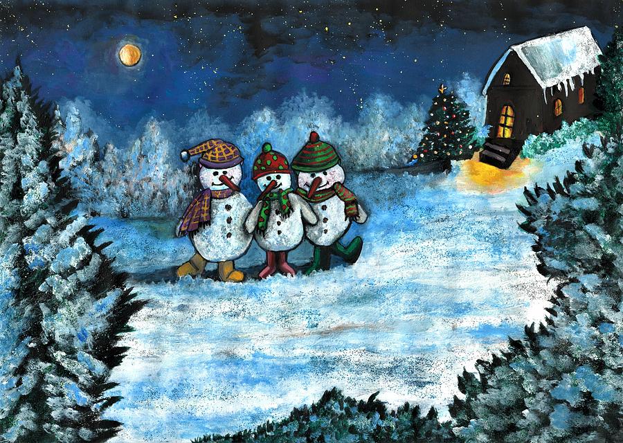 Happy snowmen Painting by Tara Krishna