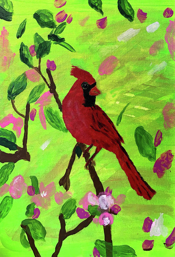 Happy Spring Cardinal Painting by Annie B Lee - Pixels