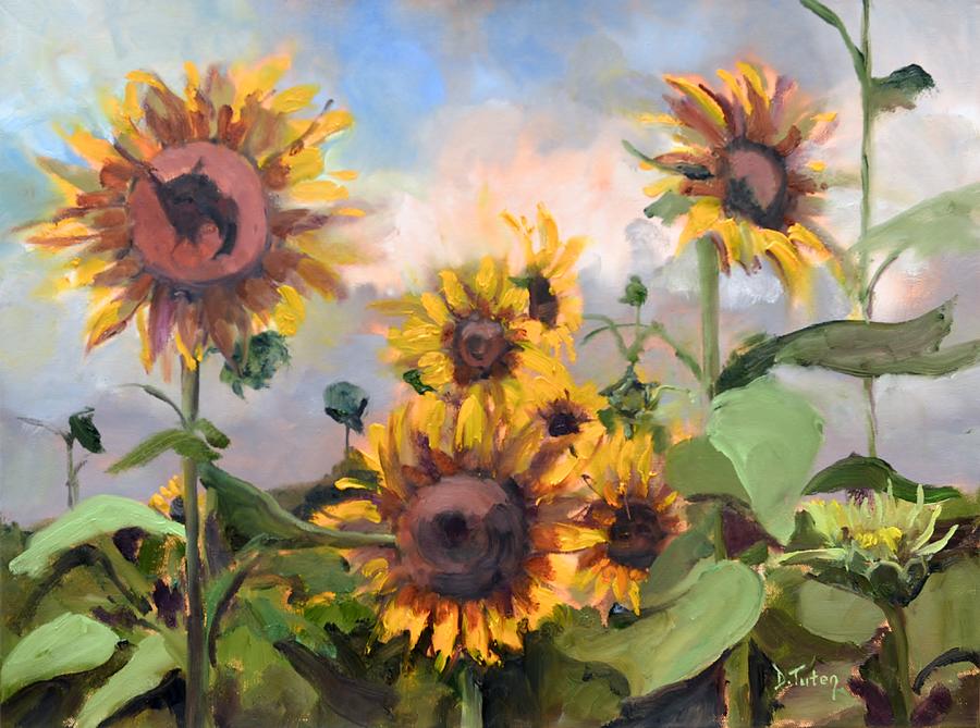 Happy Sunflower Faces Painting by Donna Tuten