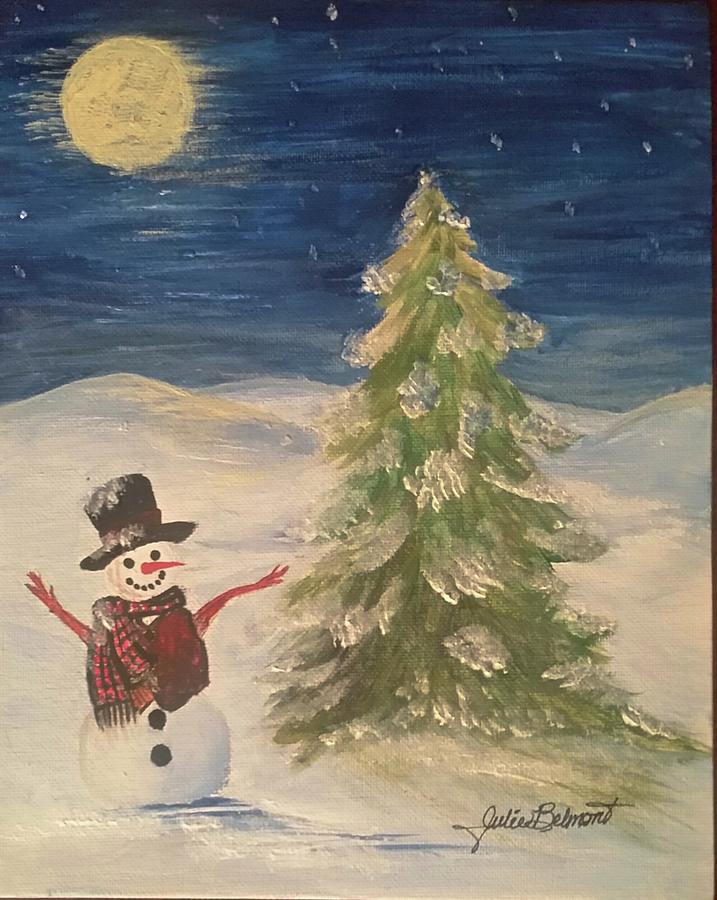 Snowman Painting - Happy the Snowman by Julie Belmont