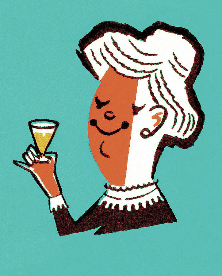 Vintage Drawing - Happy Woman Drinking by CSA Images