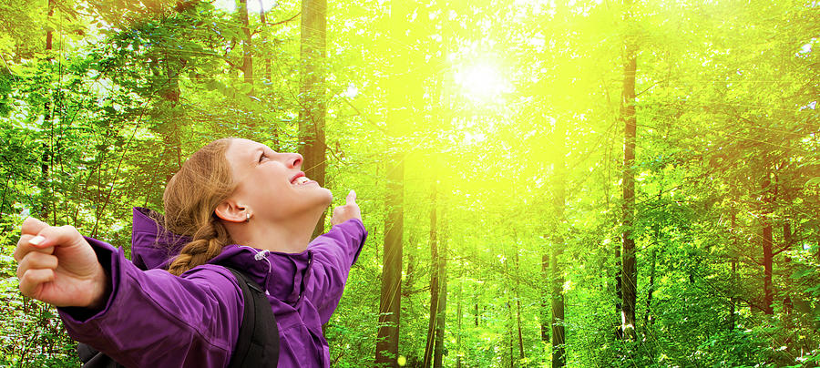 Happy Woman In The Forest Photograph