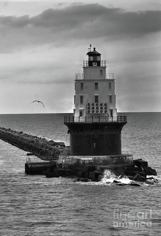 Harbor Of Refuge Lighthouse Bnw Photograph by Skip Willits