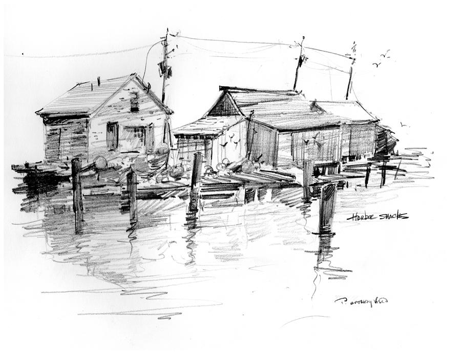 Harbor Shacks Painting by P Anthony Visco